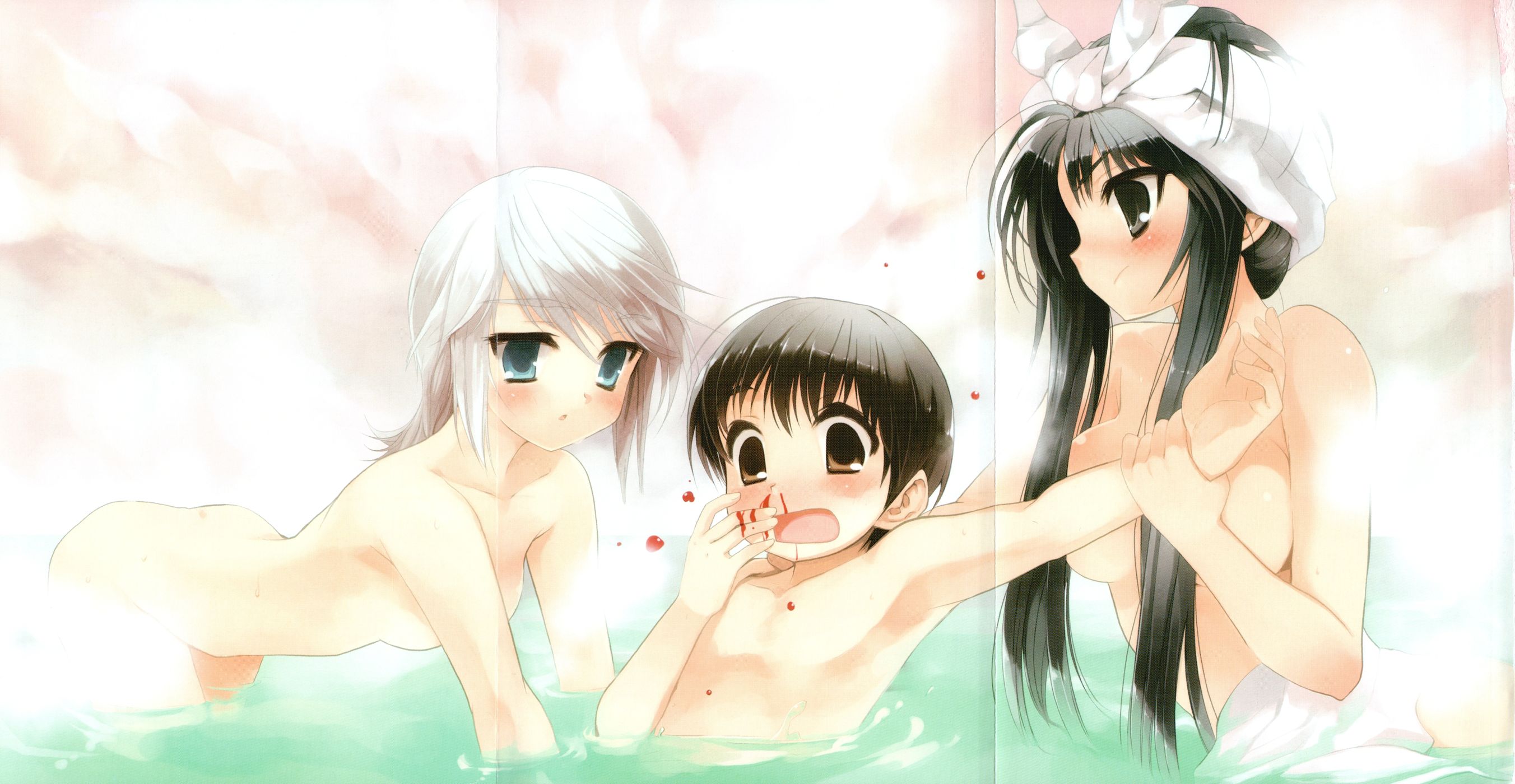 Koin Kanokon Ezomori Nozomu Minamoto Chizuru Oyamada Kouta Bathing